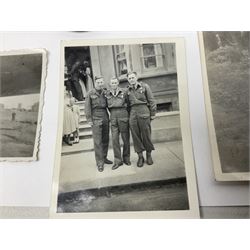 WW2 group of five medals comprising 1939-1945 War Medal, Defence Medal, 1939-1945 Star, France and Germany Star and Canadian Volunteer Service Medal; on wearing bar with ribbons; with a medal box and slip and three photographs