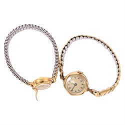 Veroni ladies 18ct gold manual wind wristwatch, stamped 750, on expanding gold-plated expanding strap, with 18ct gold Italian horn charm and an Aristo 9ct gold manual wind wristwatch, hallmarked, on expanding gold-plated bracelet