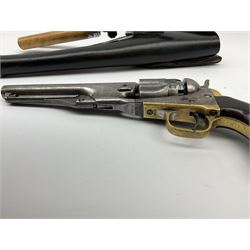 Colt .36 calibre percussion five-shot police pocket revolver, all parts with matching serial no.18334, 14cm barrel marked 'Address Col Saml Colt New York US America' with under barrel swivel rammer, brass trigger guard and backstrap with two-piece wooden grips L28.5cm; with modern bullet maker and leather holster.