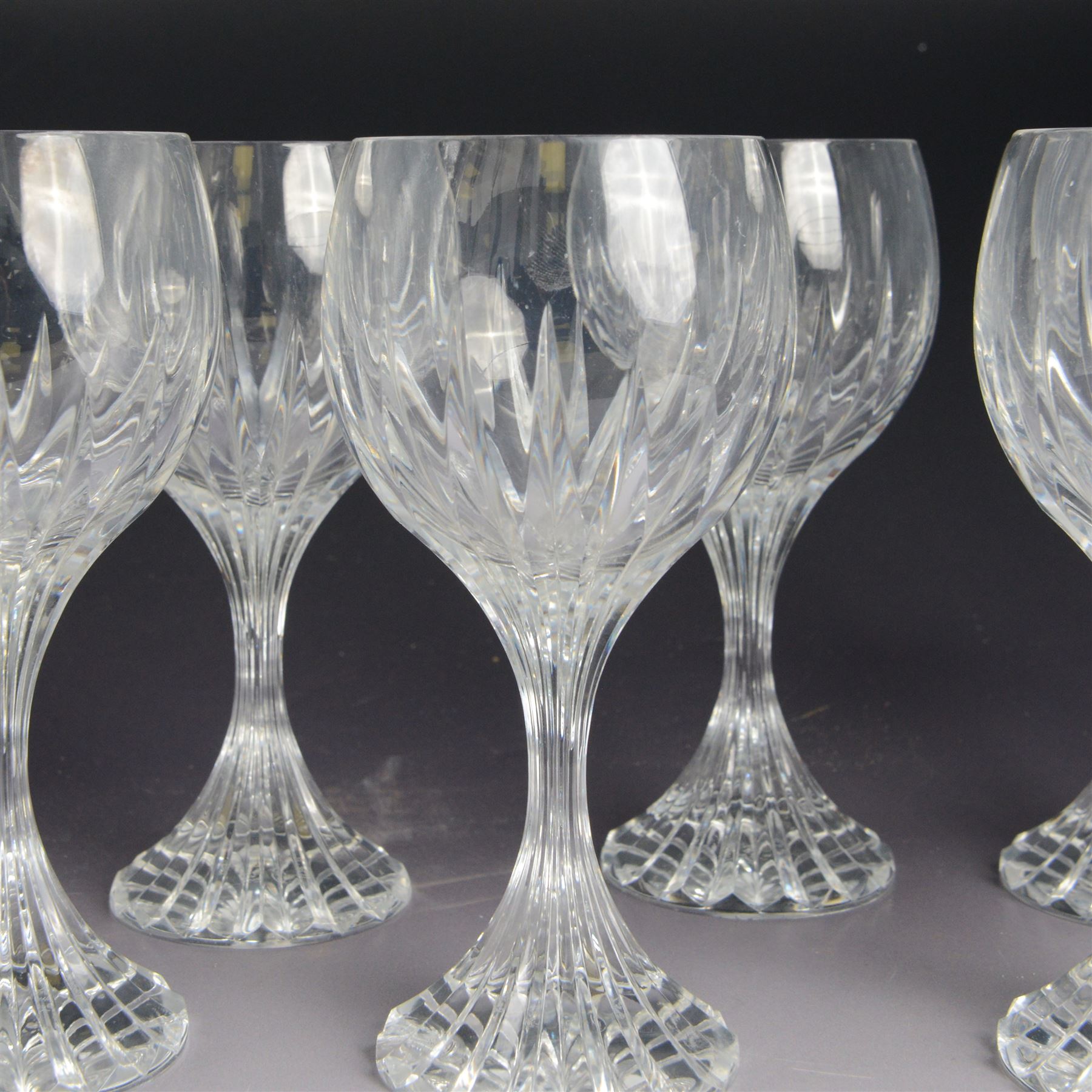 Set of seven Baccarat wine glasses in Massena pattern, H17cm