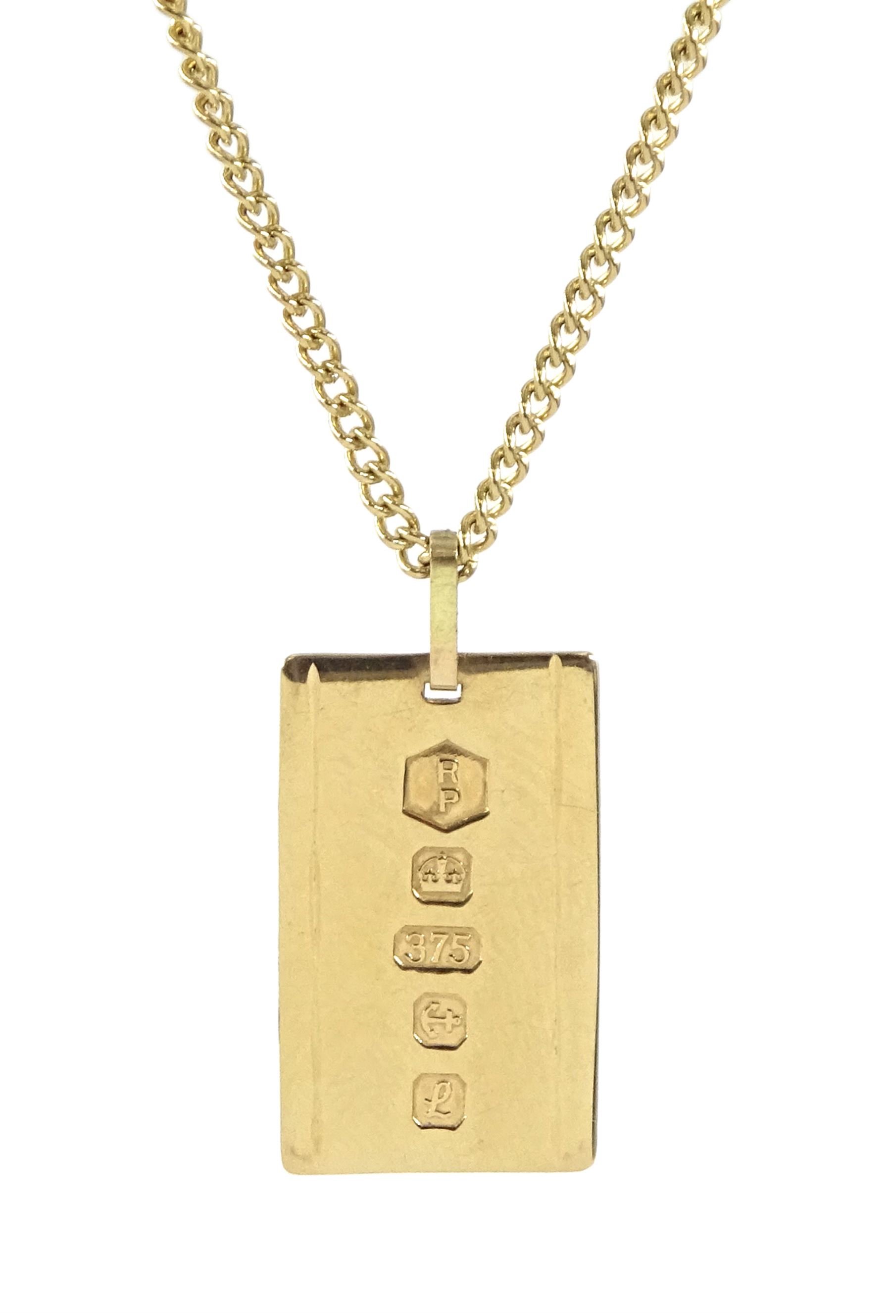 9ct gold ingot pendant necklace, hallmarked