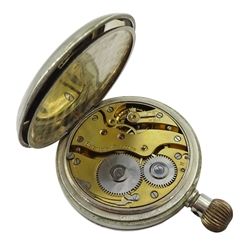 Swiss Argentan Goliath 8 Day nickel cased pocket watch Goliath, movement stamped brevet 33236, in silver mounted case with stand hallmarked