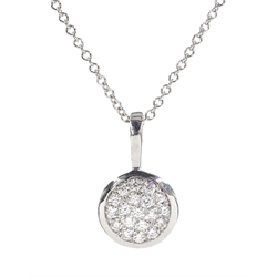  18ct white gold diamond circular pendant necklace, stamped 750  