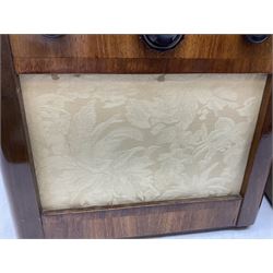 1950s Bush AC41 mahogany cased valve radio, 1930s Philips 588A with walnut veneer case, and 1940s Cossor Model 77, tallest H47cm W36cm D24cm