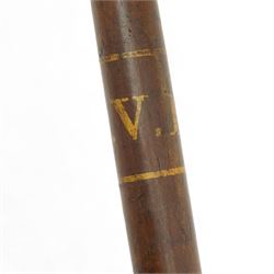 Victorian turned wooden truncheon with A.V.R.cipher in gilt and with ribbed handle L50cm