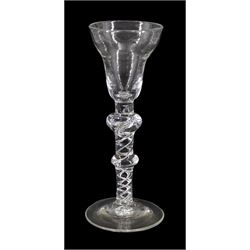 Late 18th/early 19th century drinking glass, the pan-top bowl upon a single series air twist double knopped stem and conical foot, H16cm
