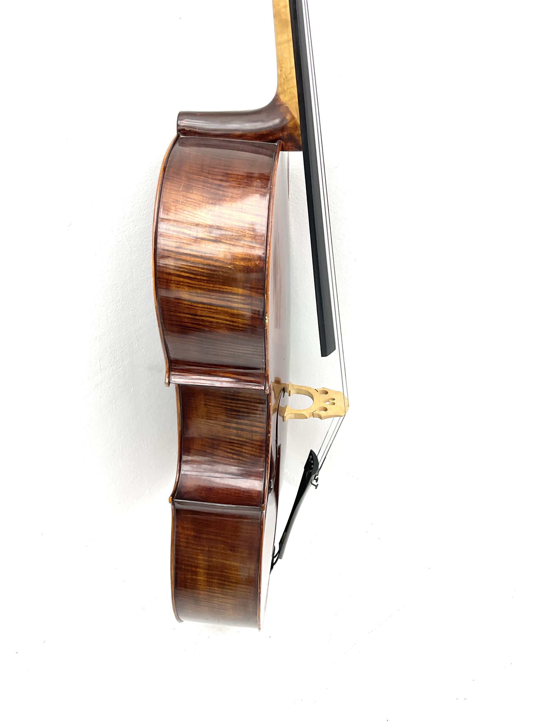 Alfred Stingl by Hofner cello, model AS-360 with 75.5cm two-piece maple back and ribs and spruce top, bears label with serial no.JO411-0706, L122cm; in carbon-fibre carrying case with bow