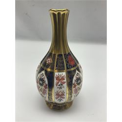 Royal Crown Derby Old Imari pattern vase, together with matching lighter and trinket box, all with printed marks beneath, vase H18cm