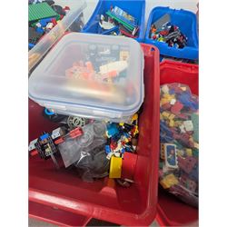 Large collection of loose Lego in six coloured plastic boxes