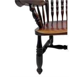 19th century Caistor Windsor spindle back armchair, turned ash spindles with elm seat, retaining its original red stain,