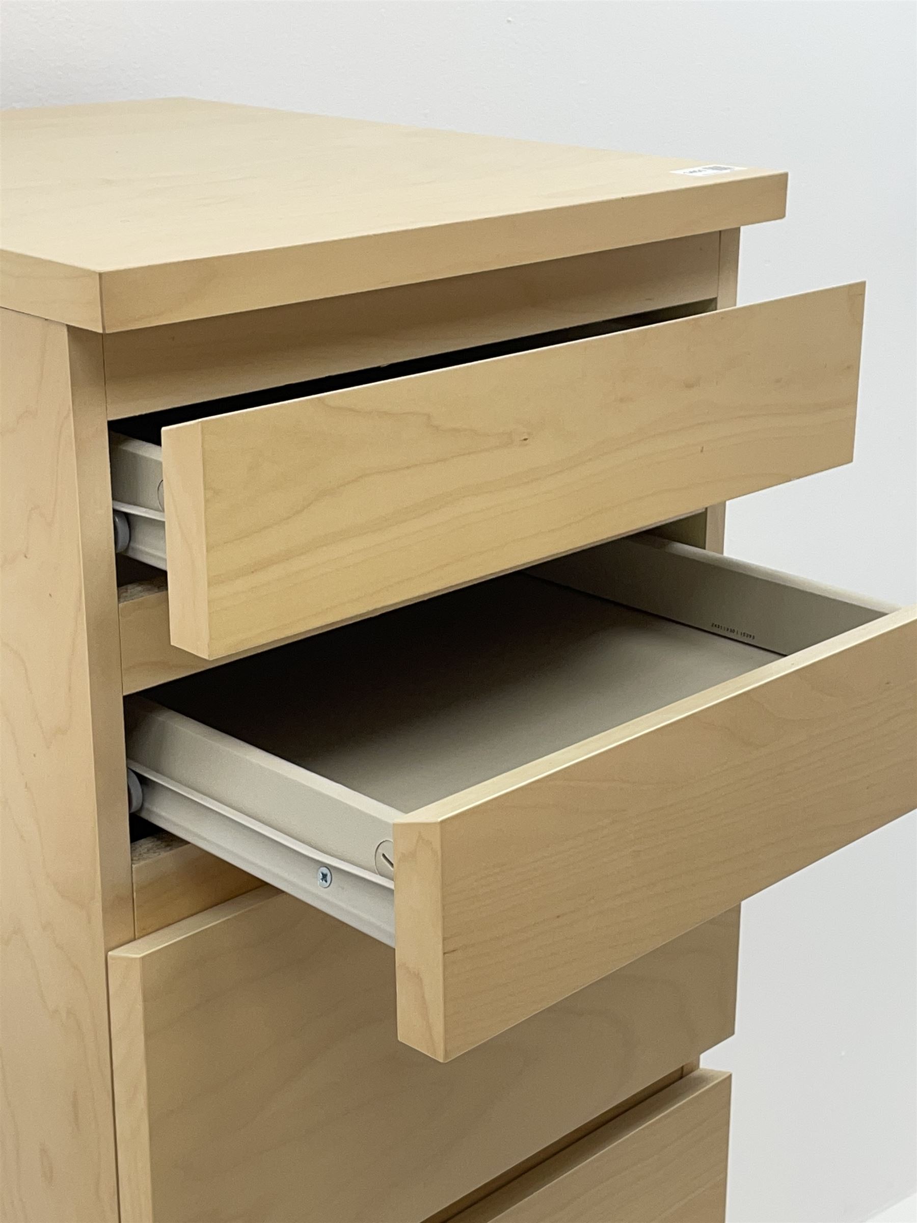 Narrow Ikea Cherry effect chest,  single hinged top above six graduating drawers