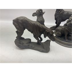 Cast bronze figures of dogs to include examples marked J. Spouse, David Hughes, Anne Godfrey, Lindner and other bronzed examples etc