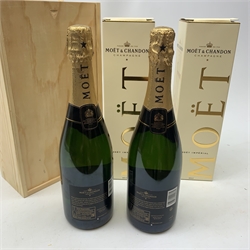 Two Bottles of 'Moet & Chandon Imperial Brut', 750ml, 12%vol, both boxed, housed together in a wooden box
