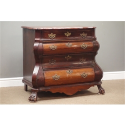  19th century mahogany Dutch Bombe chest, four drawers, carved claw feet, W84cm, H84cm, D55cm  