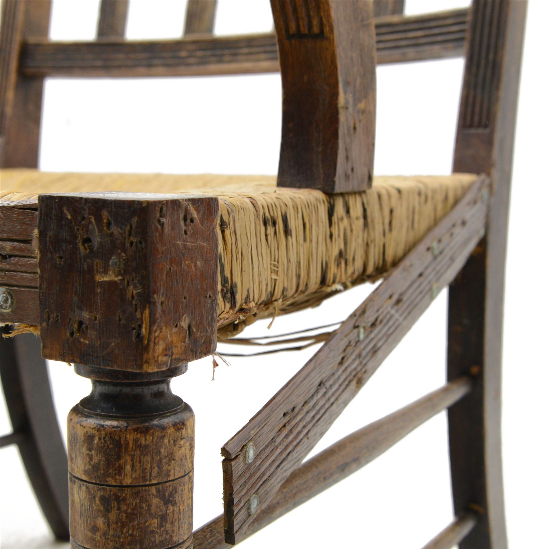 Liberty & Co. London - circa. 1890s ‘The Wykeham’ settle or bench, reeded frame and rush seat, on turned supports united by turned stretchers

The promotional sketch for ‘The Wykeham’ range can be seen in the ‘Liberty & Co. Handbook of Sketches, 1889’ p.49. It is also reproduced in Daryl Bennett’s ‘Liberty’s Furniture 1875-1915 […]’ p.106. Referred to as ‘The Wykenham: ‘oaken furniture’’. See images. 

