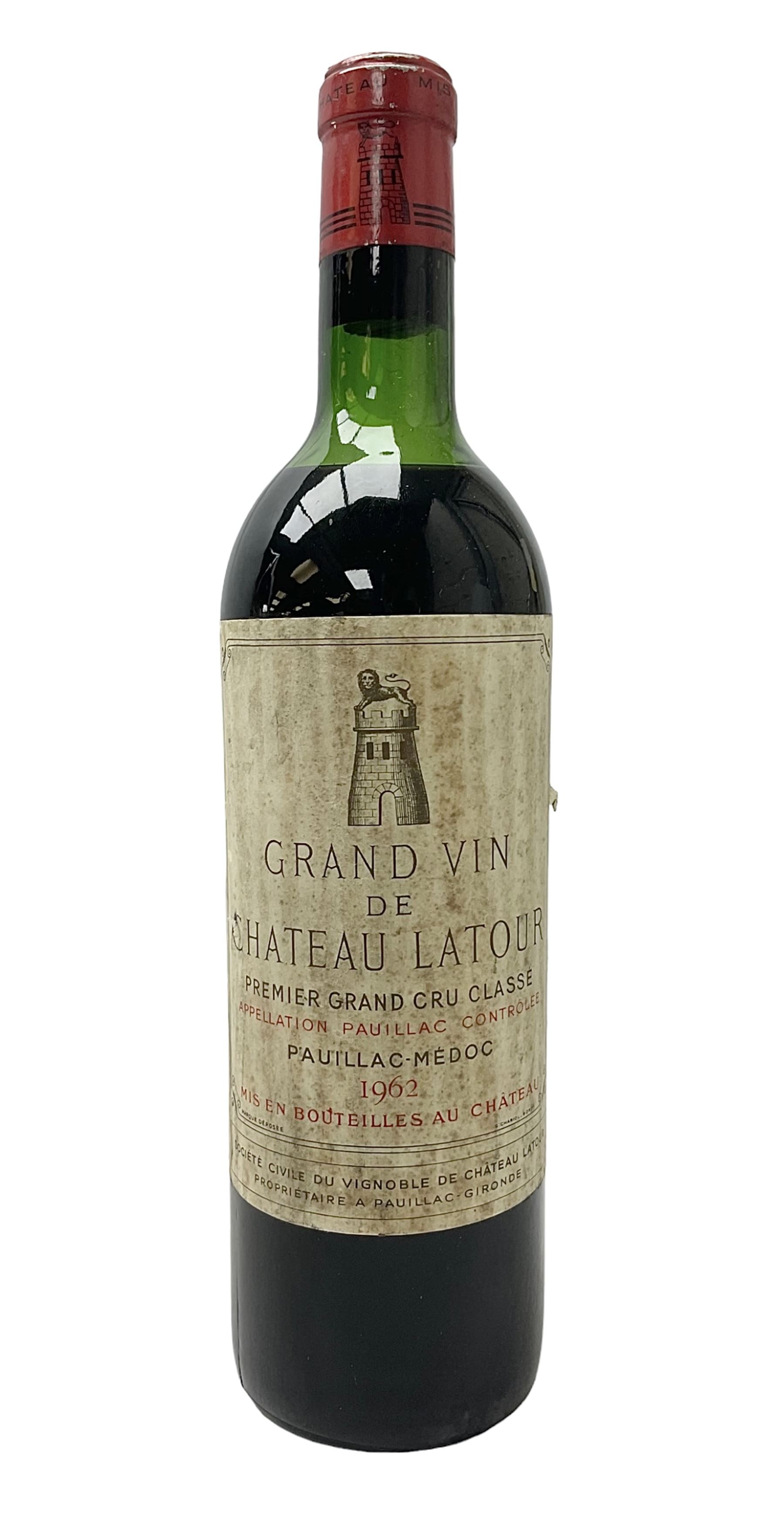 Grand Vin Chateau Latour, 1962, Premier Grand Cru Classe Pauillac, unknown contents and poof