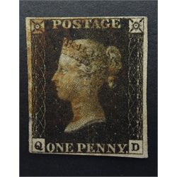  Queen Victoria 1d black stamp, four margins, plate 8 (QD)  
