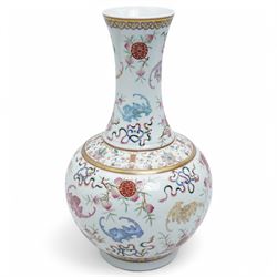 Chinese Qing Dynasty famille rose baluster vase decorated with bats, peaches etc with Tongzhi marks H40cm