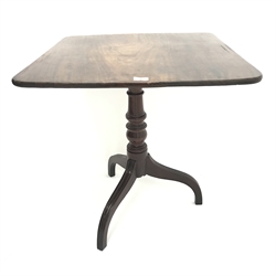 Early 19th century mahogany pedestal table, single turned column, three supports, W70cm, H71cm, D67cm