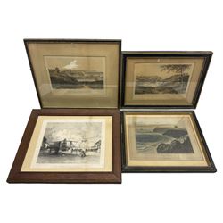 Four 19th century Whitby interest prints, comprising: After William Daniell (British 1769-1837): 'Whitby Yorkshire', aquatint with later hand-colour pub. London 1822; F H Abraham (British 19th century) after Francis Pickernell (British early 19th century): 'The Whitby Old Draw-Bridge', early 19th century lithograph; 'Whitby from the Mount' and 'Whitby from the East Cliff', pair 19th century hand-coloured lithographs pub. S Reed, Whitby (4)