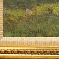 Philip J Smith (British fl.1912-1932): Cattle Grazing in Pasture, oil on board signed 29cm x 38cm