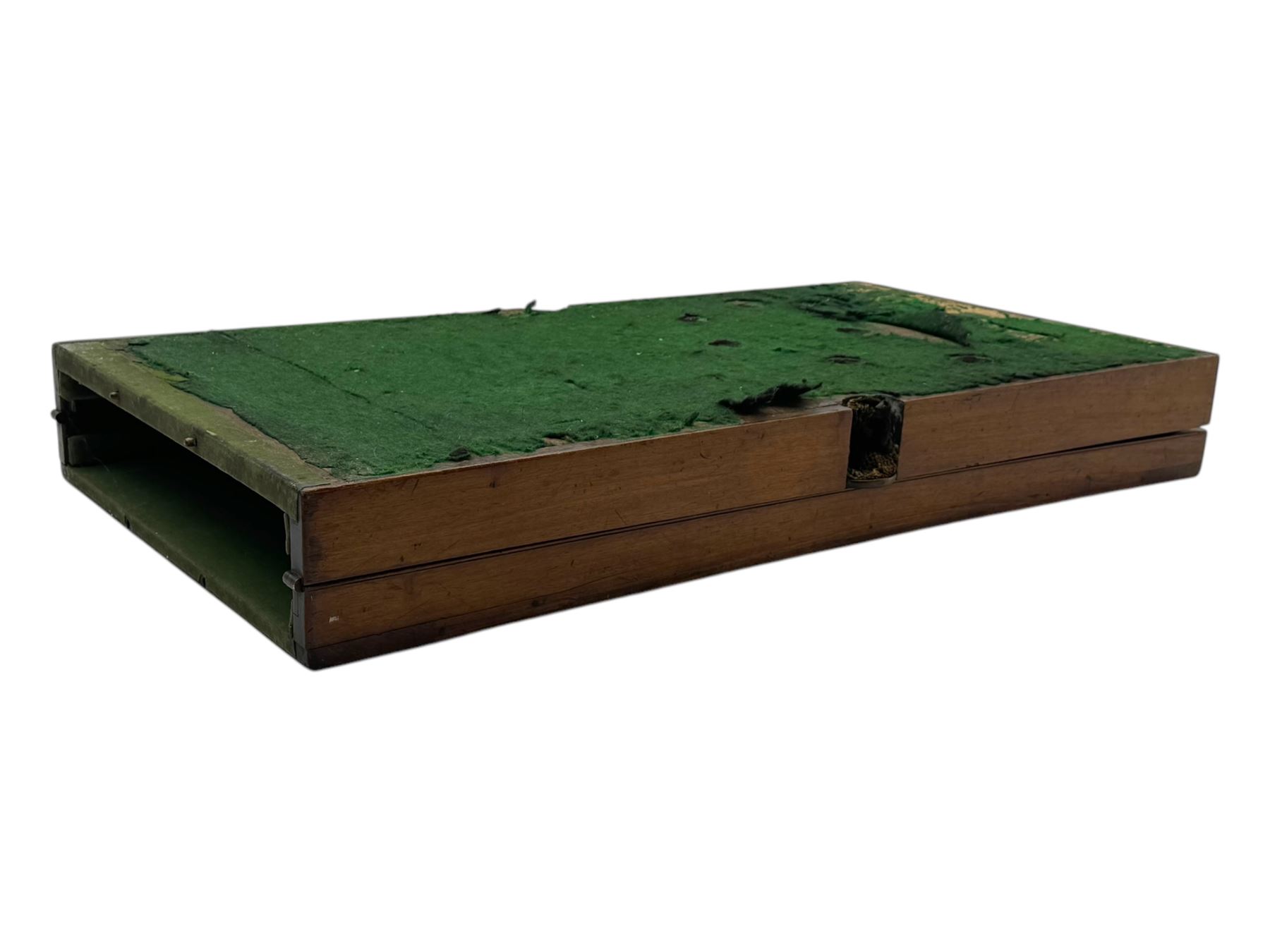 19th century mahogany cased bagatelle board, hinged case opening to reveal baize playing surface 