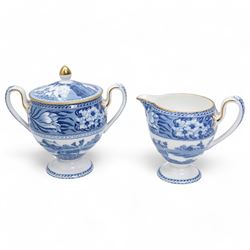 Pair of early 19th century Enoch Wood 'Grapevine Border Series' blue and white knife rests, another pair in the Willow pattern, Victorian T G Booth Indian Ornament razor box and cover and Wedgwood 'Fallow Deer' pattern coffee pot, cream jug, sugar bowl and cover and a coffee can and saucer