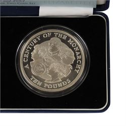 The Royal Mint Guernsey 2000 and 2001 'Centuries of the Monarchy' silver proof set, comprising two five ounce ten pound coins, cased with certificate