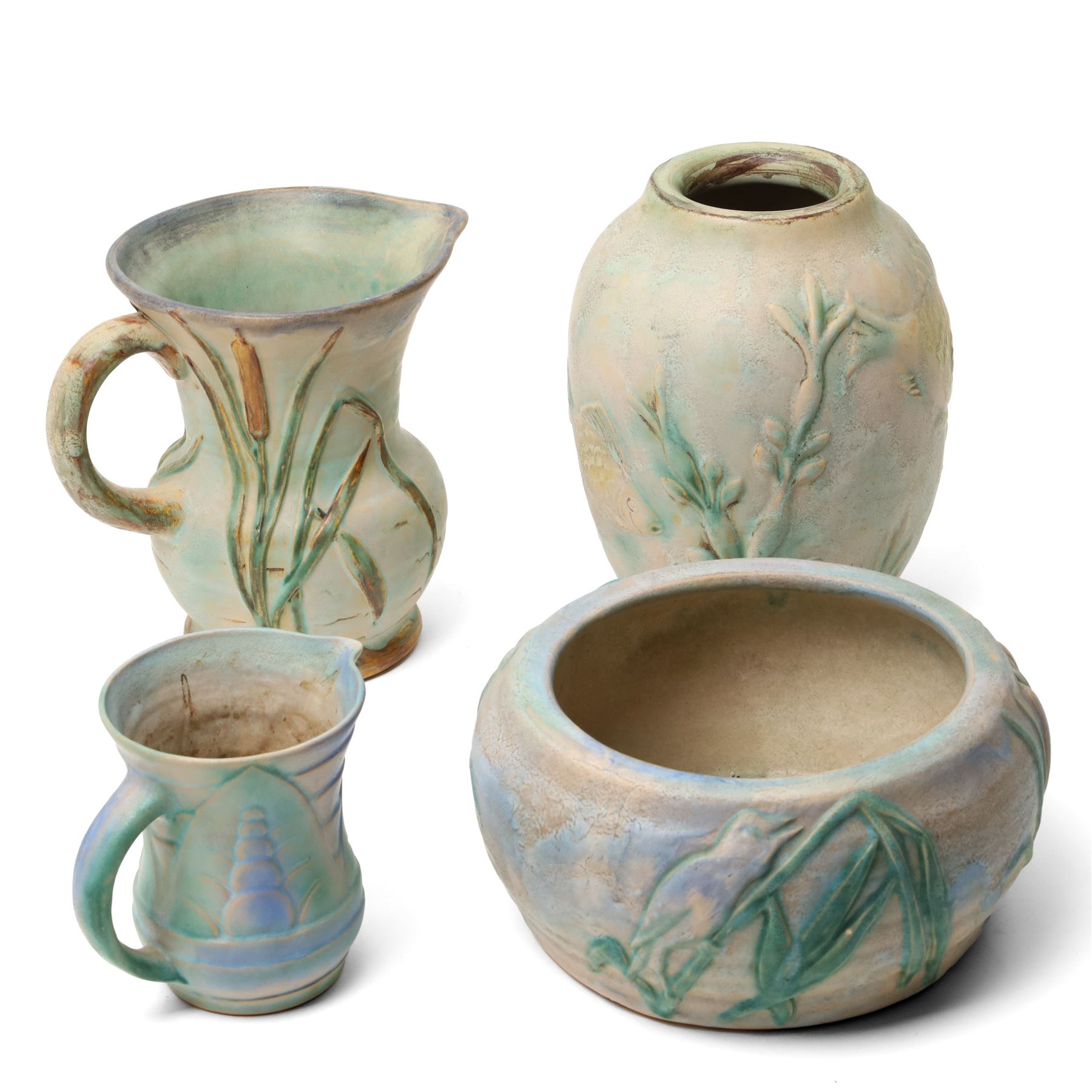 Collection of 1930s to 1940s Bourne Denby Danesby ware, with naturalistic decoration, vase H22.5cm (4)