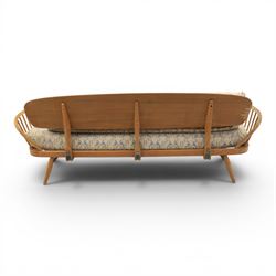 Lucian Ercolani for Ercol - 'Studio Couch' model no. 355, elm and beech framed, with loose geometric cushions