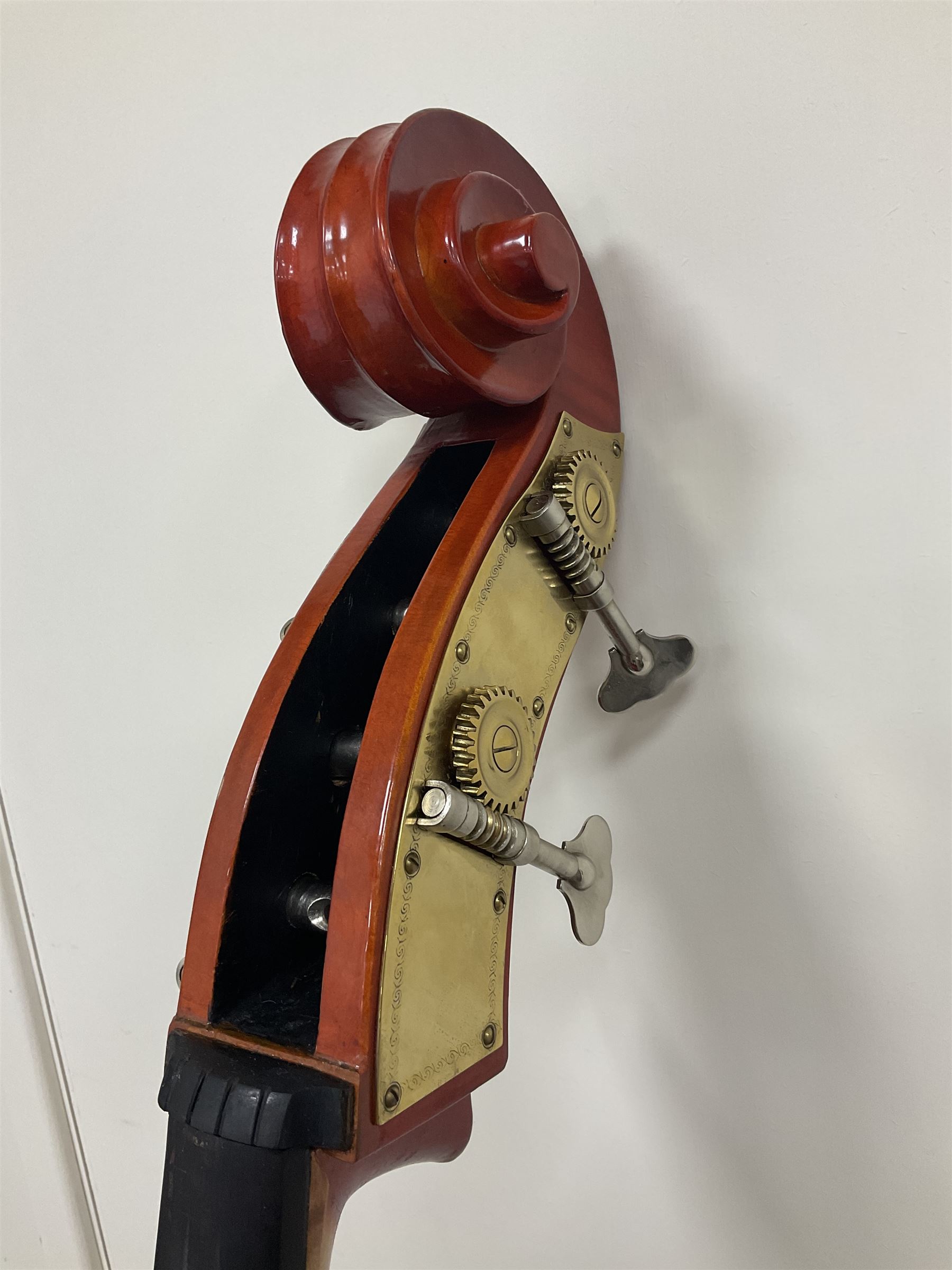 Contemporary 3/4 Double Bass, Body height bottom to shoulder 110cm, With steel tuning pins and ebonised fingerboard, no strings, bridge, tail piece, or endpin Although called a 3/4 size bass, this size is recognised as a regular sized Double Bass 
