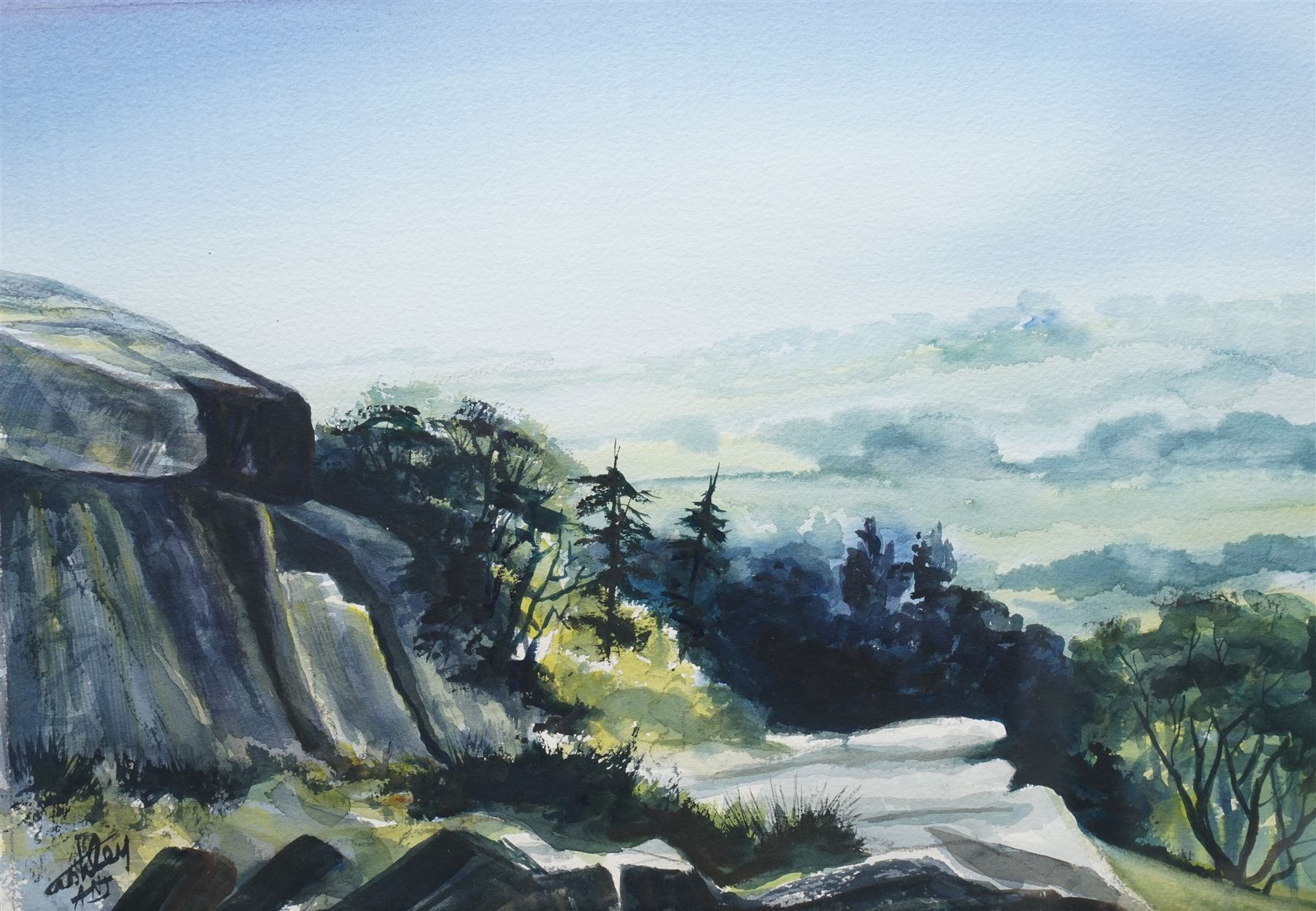 Ashley Jackson (Yorkshire 1940-): 'Where Turner Stood - Otley Chevin', watercolour signed, titled on accompanying certificate of authenticity 41cm x 55cm
Provenance: Purchased directly from the artist as part of his TV series 'A Brush with Ashley'