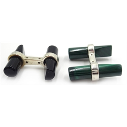  Pair of silver onyx and malachite cufflinks, stamped 925  