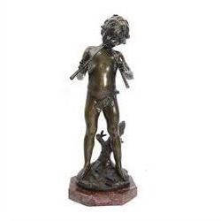 After Auguste Moreau (French 1834-1917): Large Bronze Figure of a Young Boy Playing the Au...