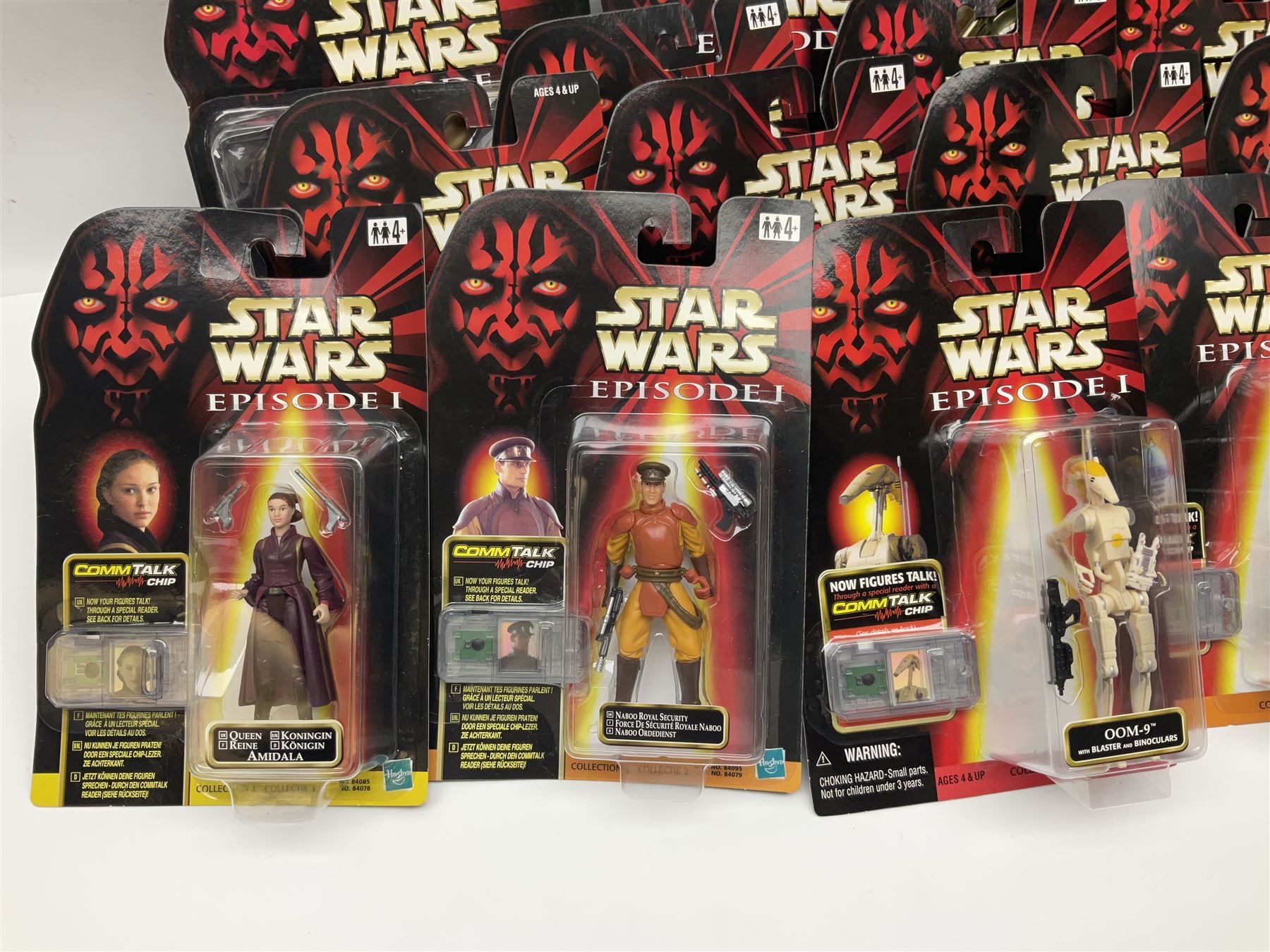 Star Wars - twenty-five 1998/1999 Star Wars Episode One figures and accessory sets by Hasbro in original card backed packaging; both Collection 1 and 2 with Electronic Commtalk reader for each figure's commtalk chip.