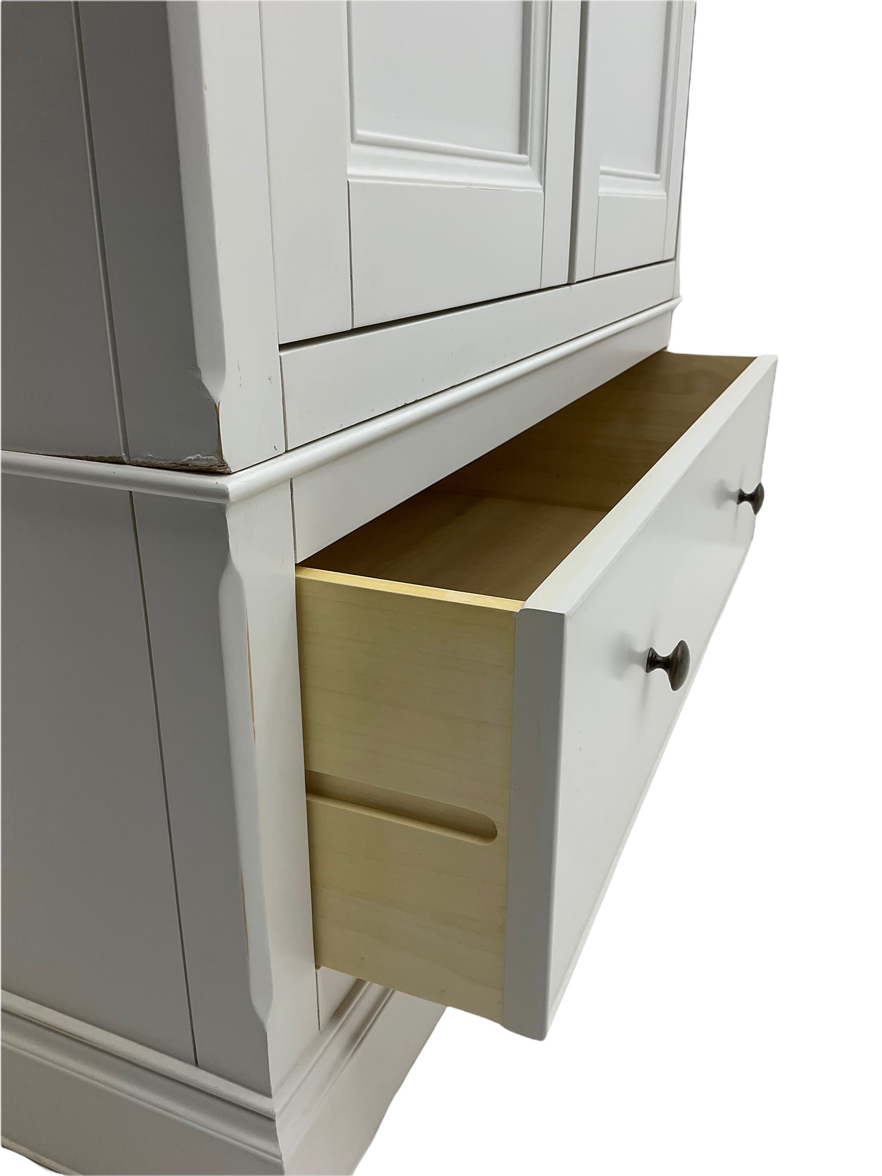 Willis Gambier white painted double wardrobe, with drawer to base