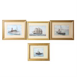 R A Pacey (British): clipper, tugboat, paddle steamer and steamboat, four watercolours, tw...