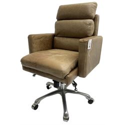 Halo - 20th century 'Kipling' desk chair, upholstered in tan leather, raised on chrome  base with adjustable and swivel action