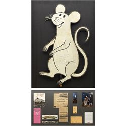 Terence Cuneo (British 1907-1996): Mouse, ink and wash on paper inscribed and signed, on backing 48cm x 30cm; together with a framed collection of associated ephemera, including photographs, press cuttings, competition flyer, Pullman luncheon tickets and menu, documenting the event and prizewinner’s excursion
Notes: the mouse is the original artwork affixed to the locomotive for the 1985 British Rail Marylebone Mouse Hunt, as pictured in the photograph