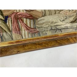 Victorian Berlin woolwork scene, depicting the biblical scene of Joseph being sold to the Midianites, in a walnut frame, H77cm, L96.5cm 