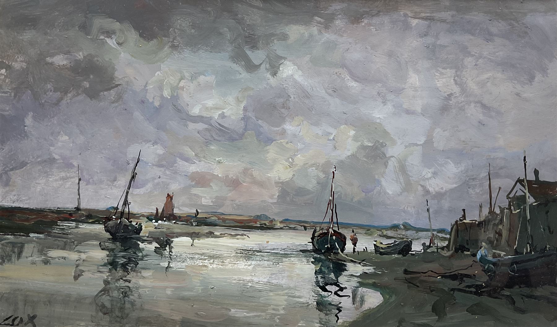 Jack Cox (British 1914-2007): 'Wells Next the Sea Norfolk', oil on board signed, titled and dated 1976 verso 18cm x 31cm