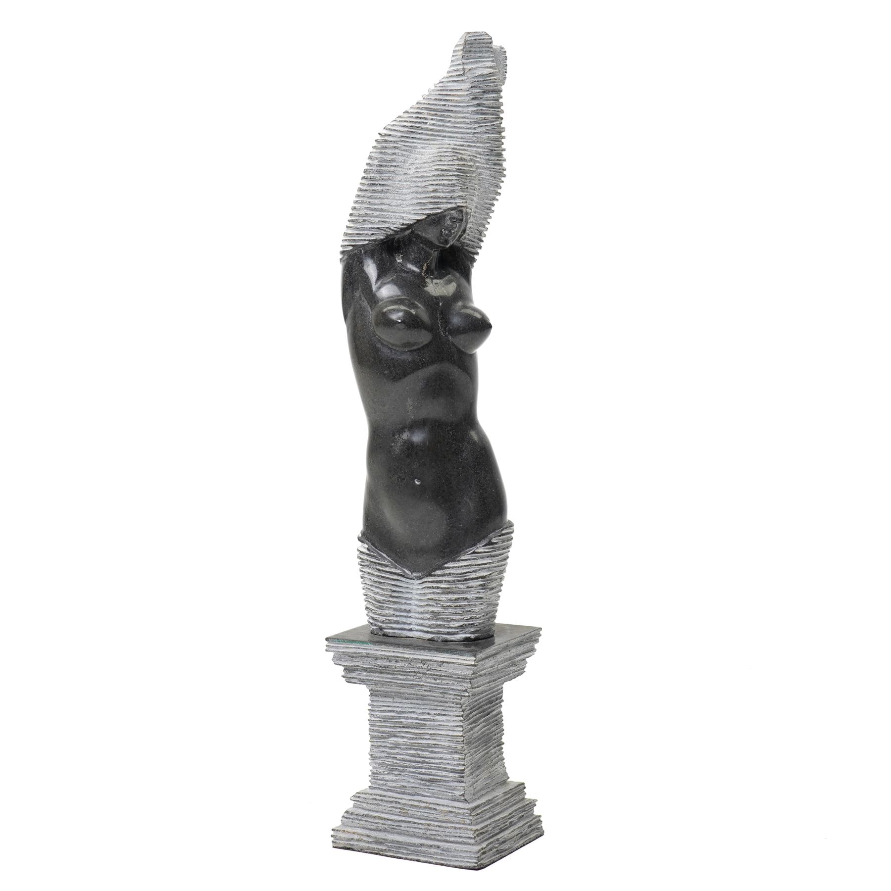 Contemporary marble study of a female nude, on integral carved pedestal base, H42cm 