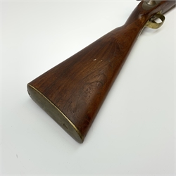 Indian style Enfield type smooth bore muzzle loading percussion cap musket, approximately 24-bore, full walnut stock with two bands and ramrod under L122cm overall