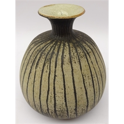  Waistel Cooper (1921-2003) studio pottery solifleur neck vase with sgraffito vertical lines revealing manganese glaze, signed to base, H12cm   