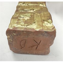 Rectangular studio pottery vase, marked KD to the base, H31cm and a smaller blue glazed vase by Andrew Crouch (born 1982) with impresses seal mark beneath, H16cm