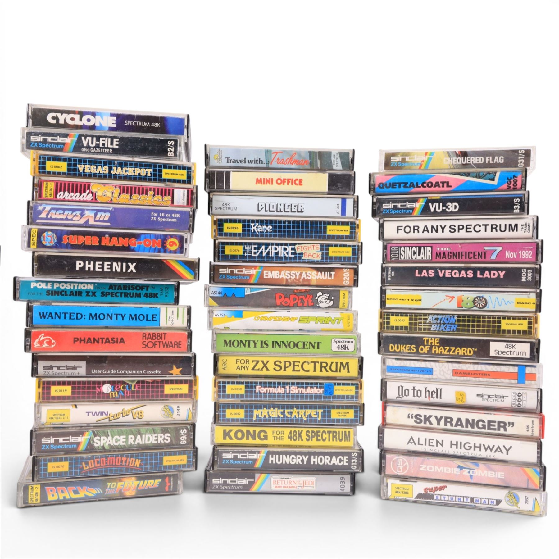 Sinclair ZX Spectrum and printer, with a large collection of Spectrum games, including Querzalcoatl, VU-3D, Embassy Assault, Cyclone, Return of the Jedi, Hungry Horace, Magic Carpet, Scalextric, Wheels of Fire, etc 