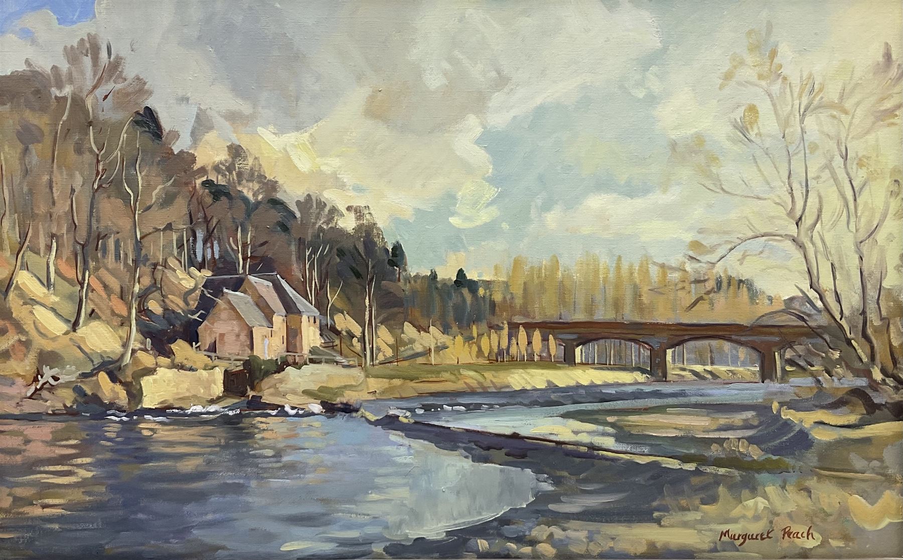 Margaret Peach (British 20th century): Swains Lane Wellington, oil on canvas signed 44cm x 70cm