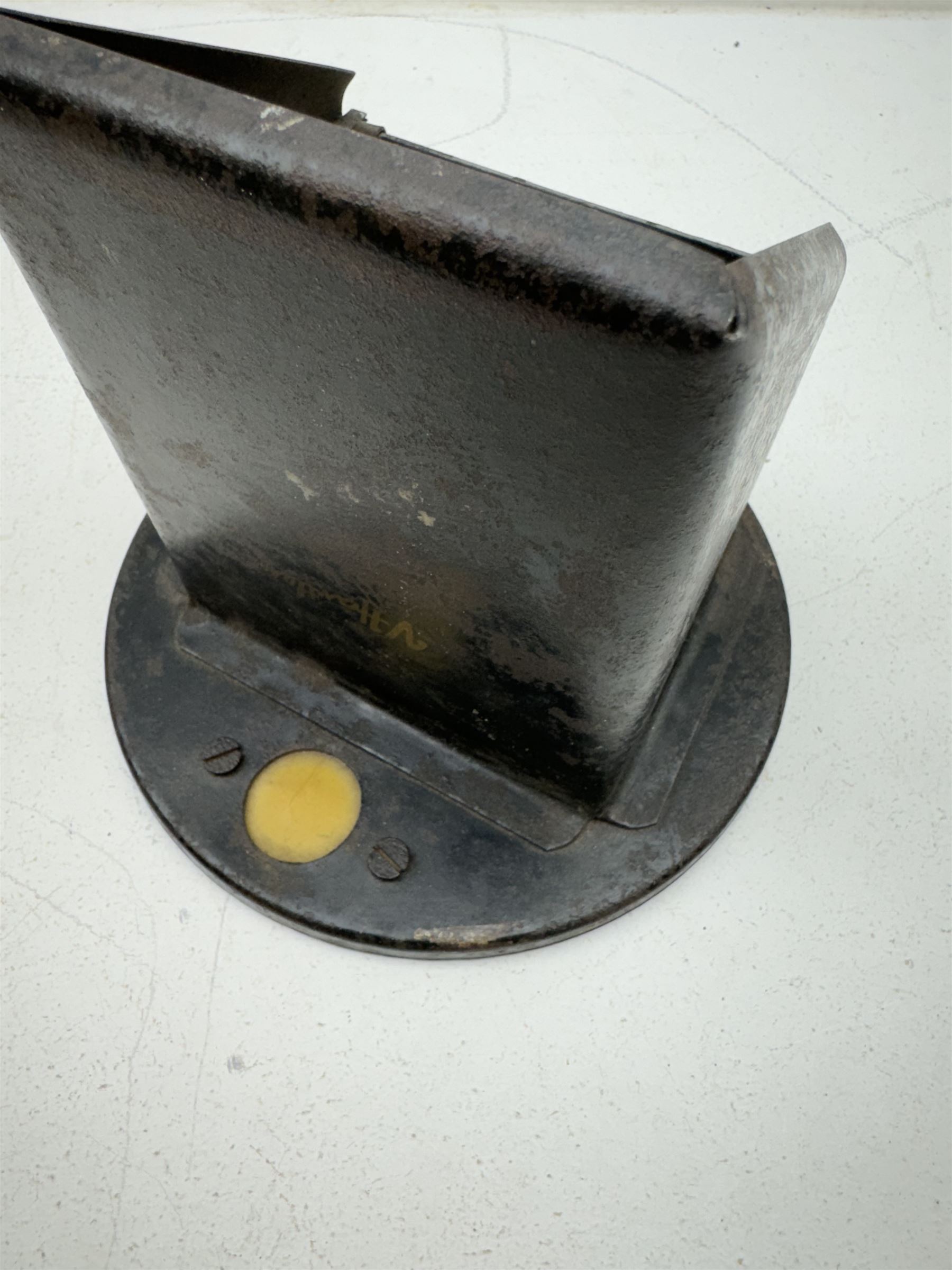 WWII British home front car headlamp blackout cowl, marked V Howtlew, H15cm