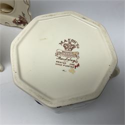 Masons Ironstone in the Mandalay pattern stepped dish, vase, jug , covered jar and two picture frames 