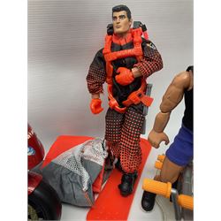 Action Man - six modern figures with associated vehicles/accessories comprising Mission Grand Prix car, motorbike with sidecar, go-kart, motorbike, snowboard and bicycle 